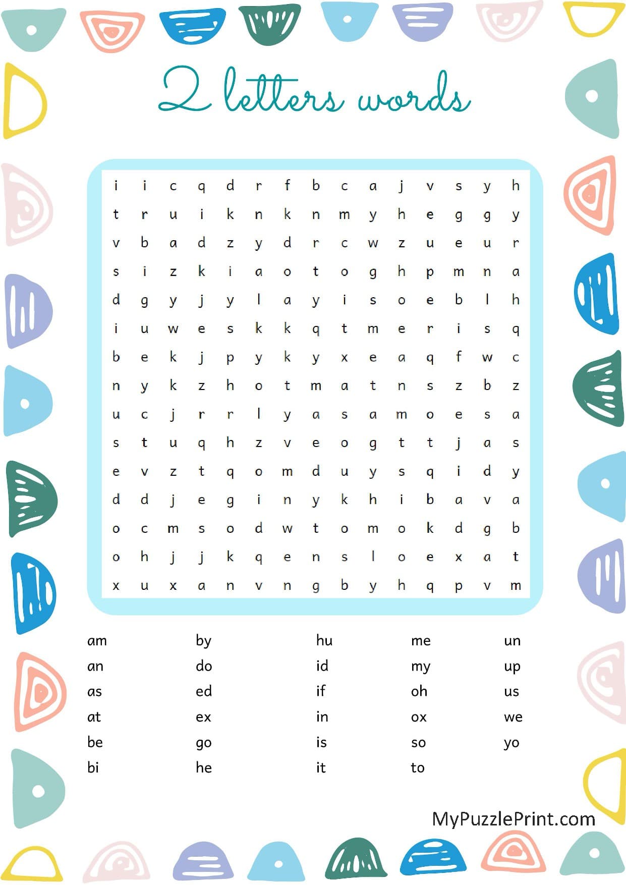 2-Letter Sight Words Word Search Puzzle #01 (Easy)