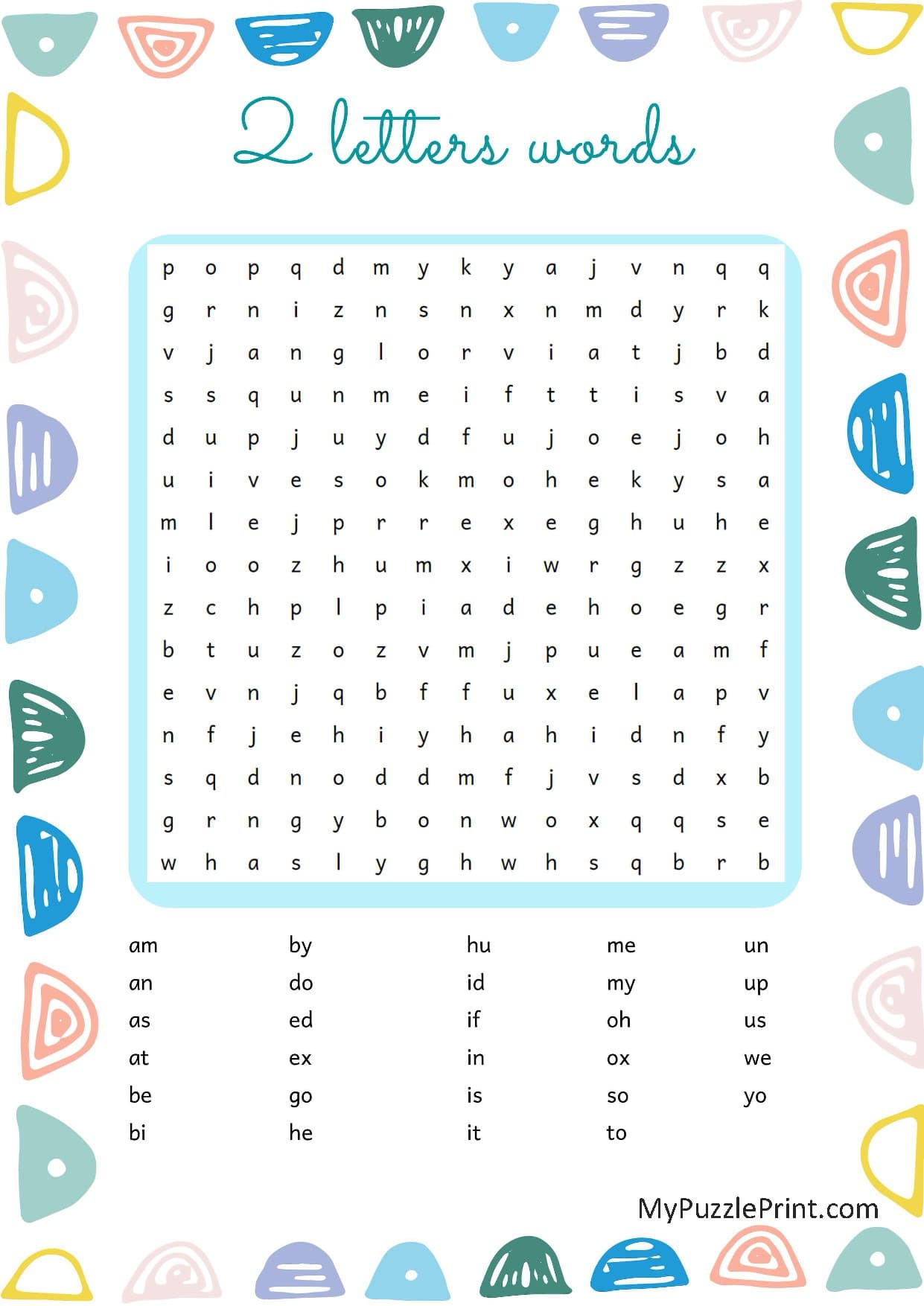 2-Letter Sight Words Word Search Puzzle #02 (Easy)