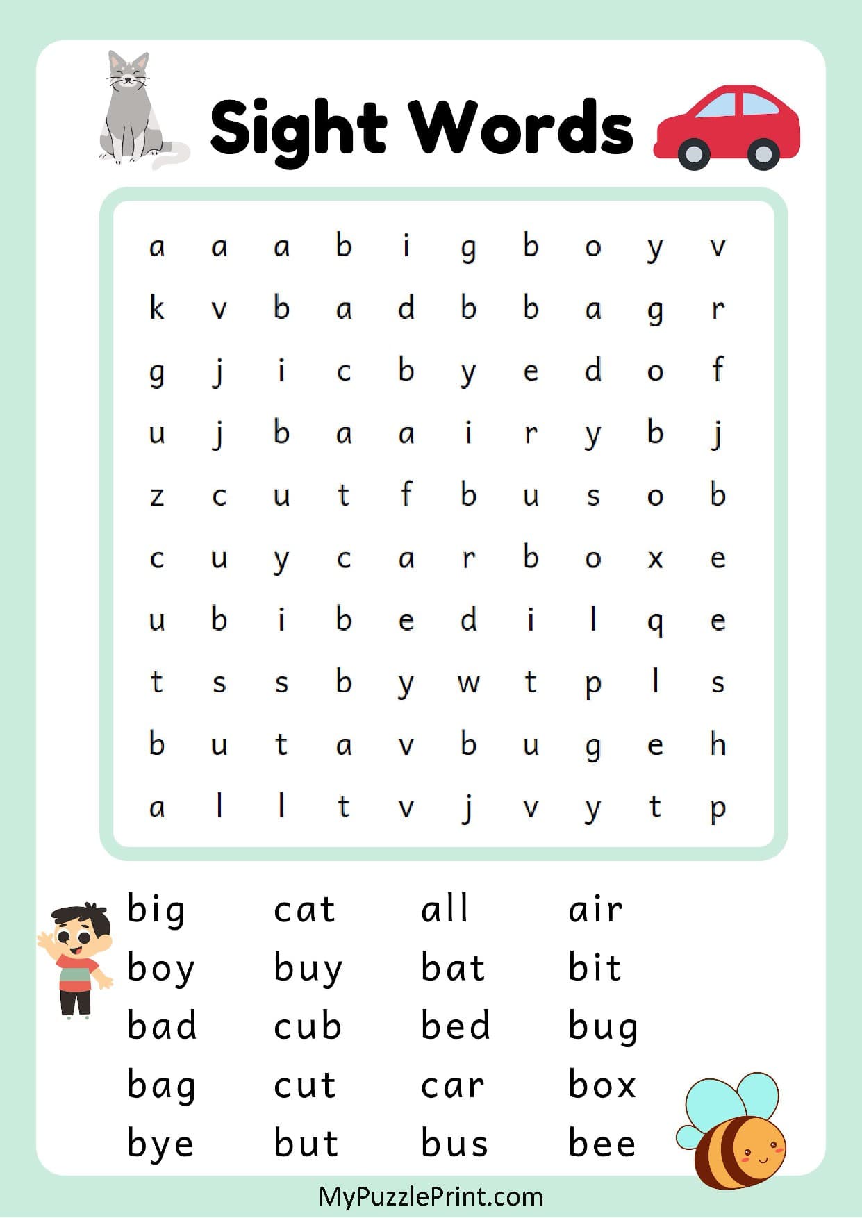 3-Letter Sight Words Word Search Puzzle #04 (Easy)