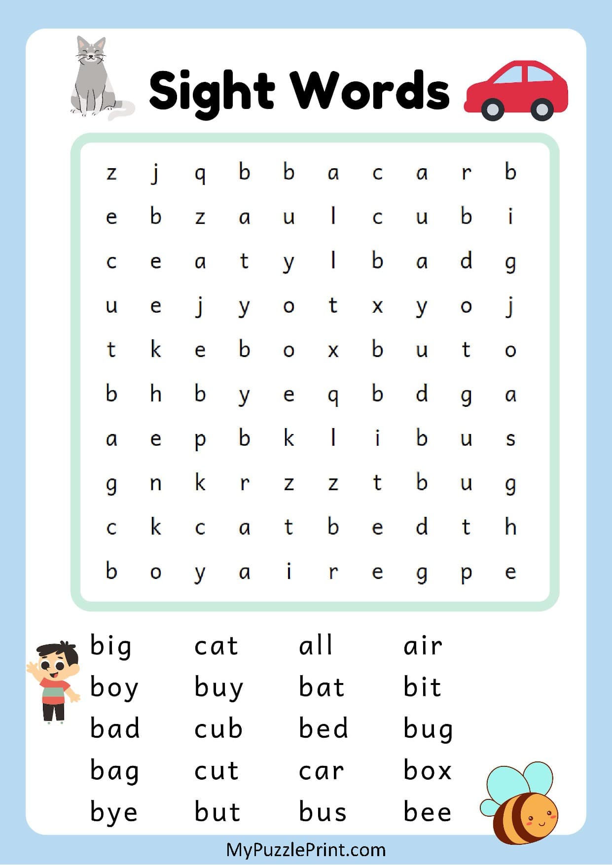 3-Letter Sight Words Word Search Puzzle #05 (Easy)