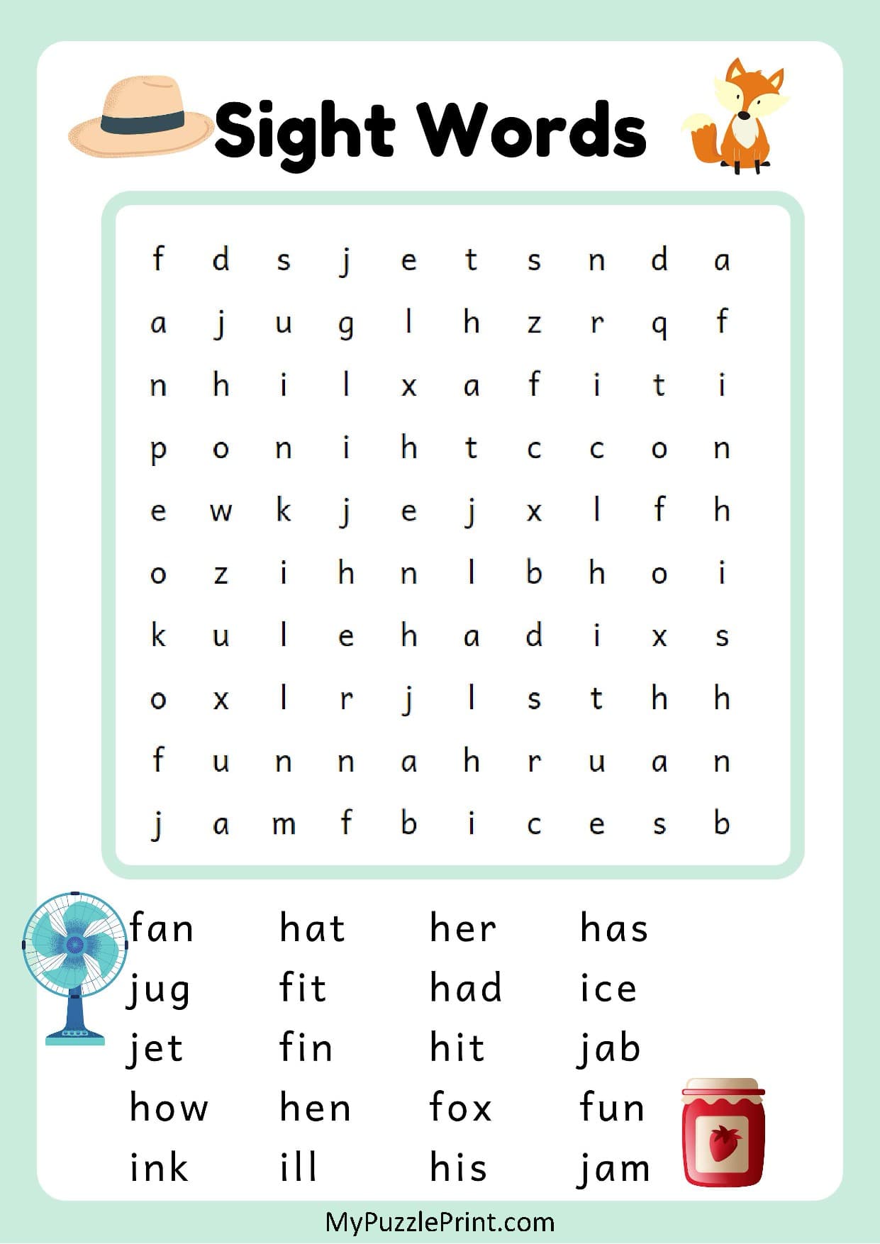 3-Letter Sight Words Word Search Puzzle #10 (Easy)