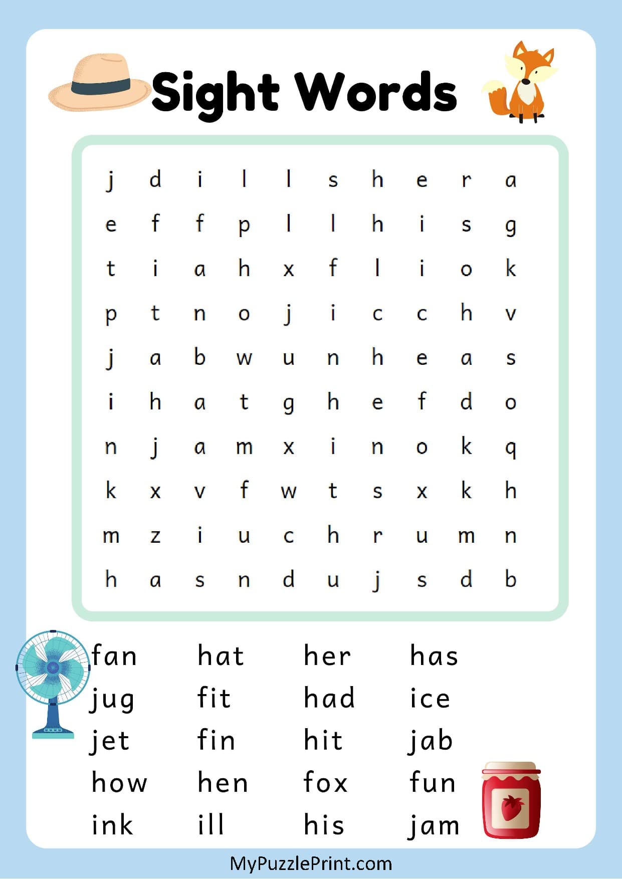 3-Letter Sight Words Word Search Puzzle #11 (Easy)