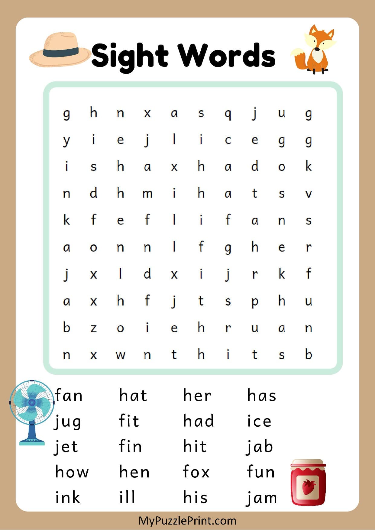 3-Letter Sight Words Word Search Puzzle #12 (Easy)