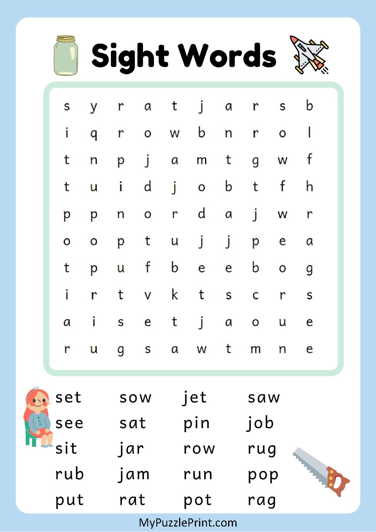 3-Letter Sight Words Word Search Puzzle #14 (Easy)