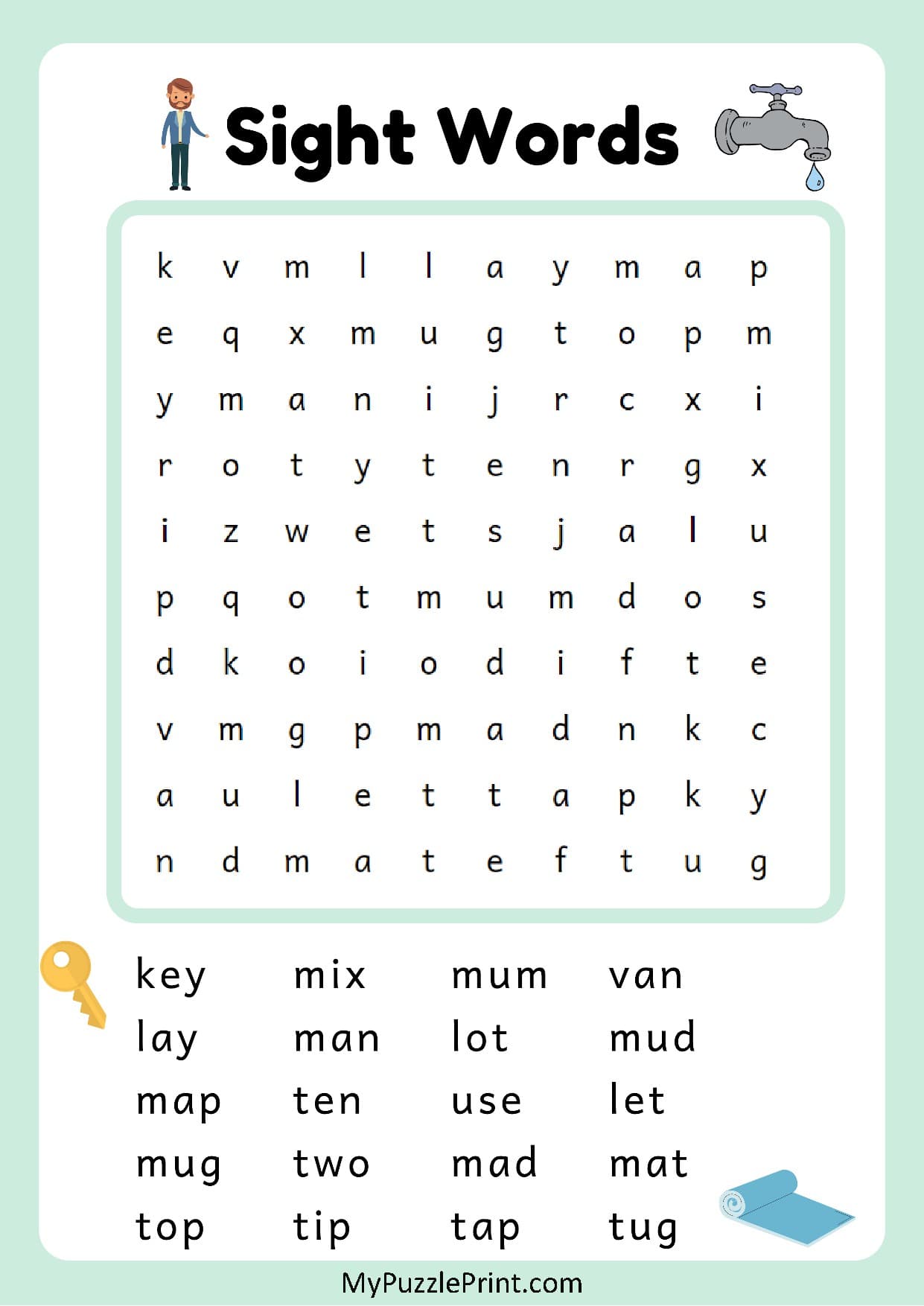 3-Letter Sight Words Word Search Puzzle #16 (Easy)