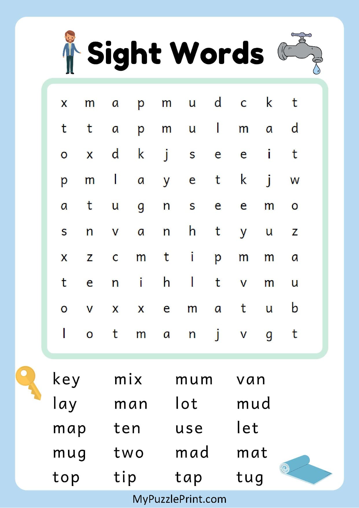 3-Letter Sight Words Word Search Puzzle #17 (Easy)