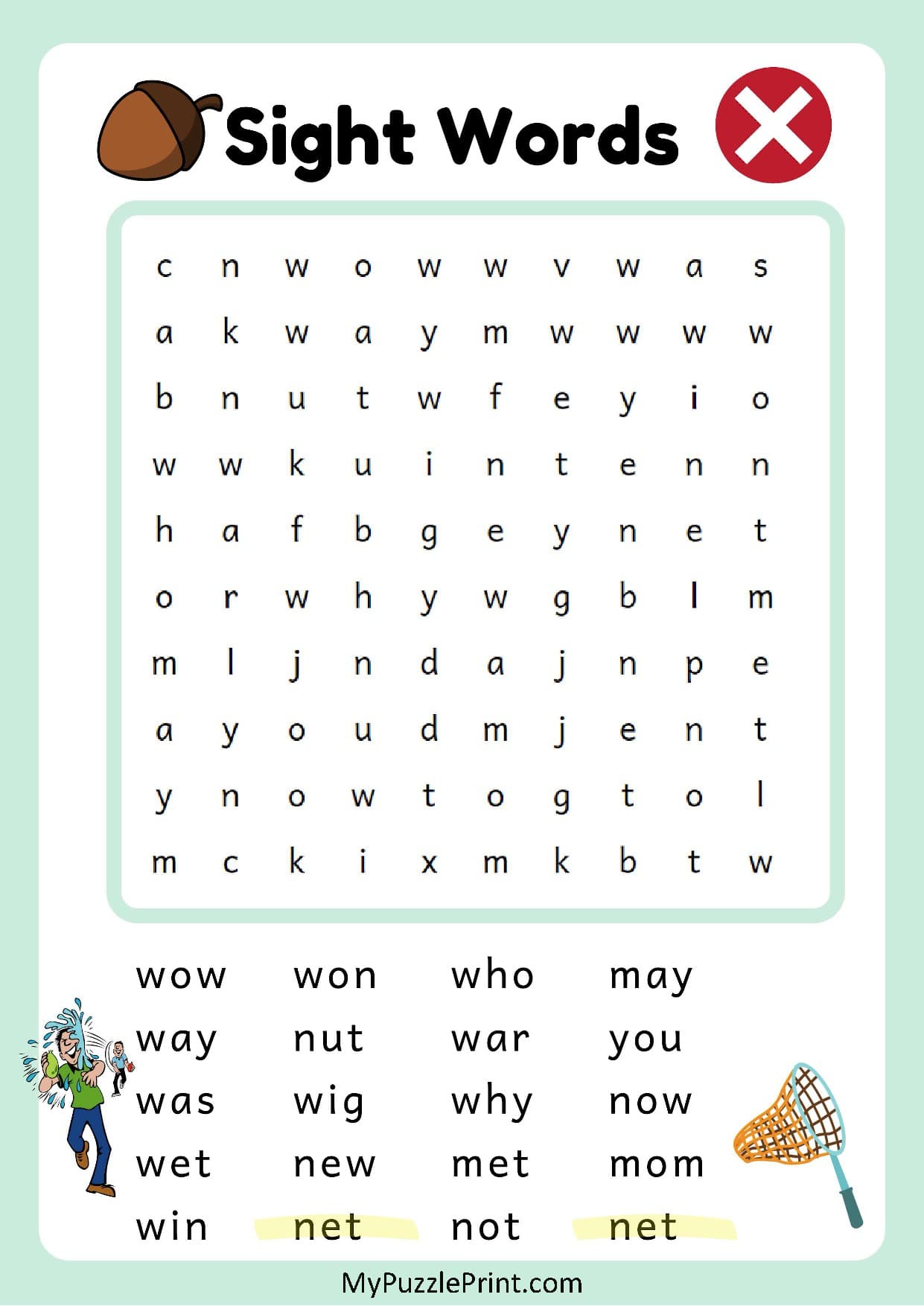 3-Letter Sight Words Word Search Puzzle #19 (Easy)