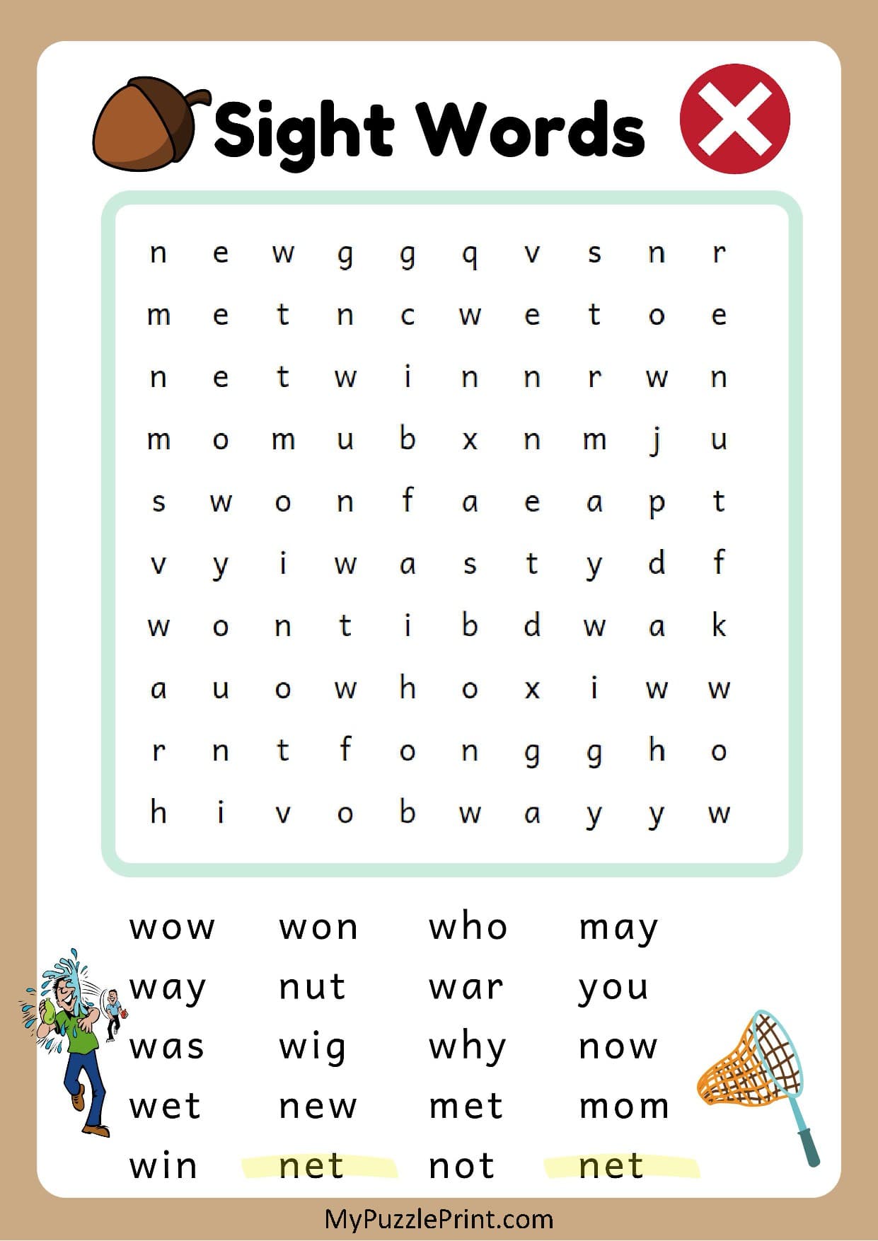 3-Letter Sight Words Word Search Puzzle #21 (Easy)
