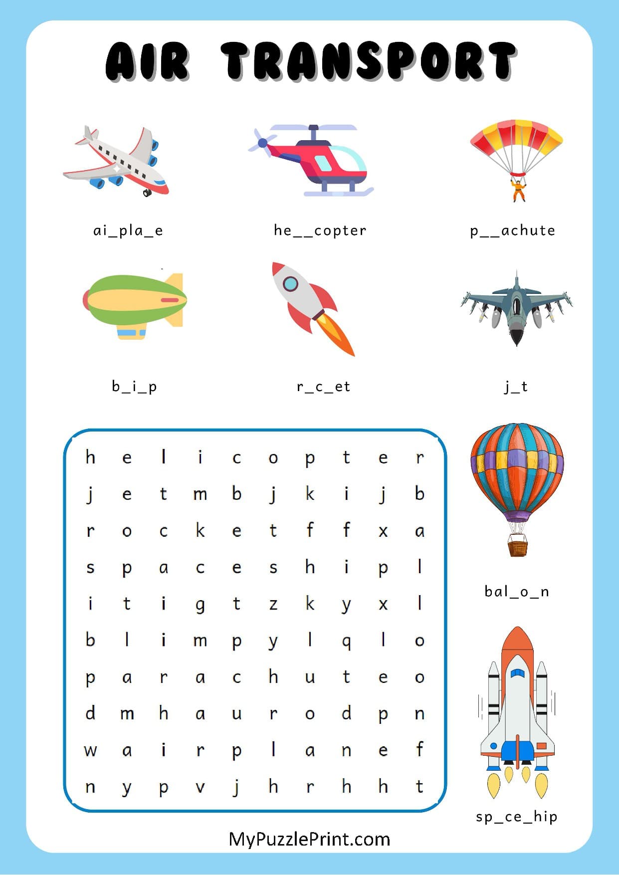 Air Transport Word Search Puzzle #02 (Medium)