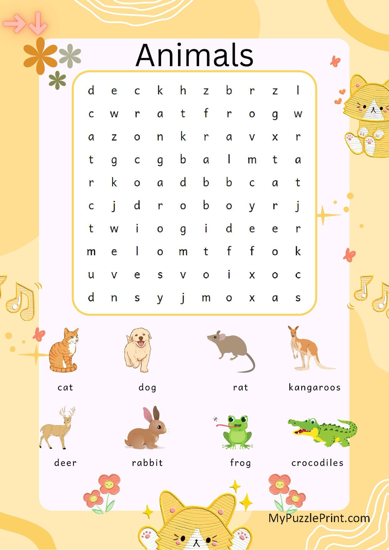 Mots Mêlés Noms d'Animaux #01 (Facile)