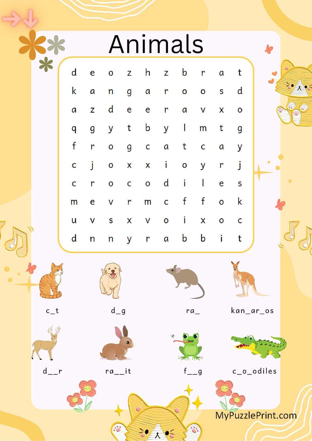 Animal Names Word Search Puzzle #02 (Medium)