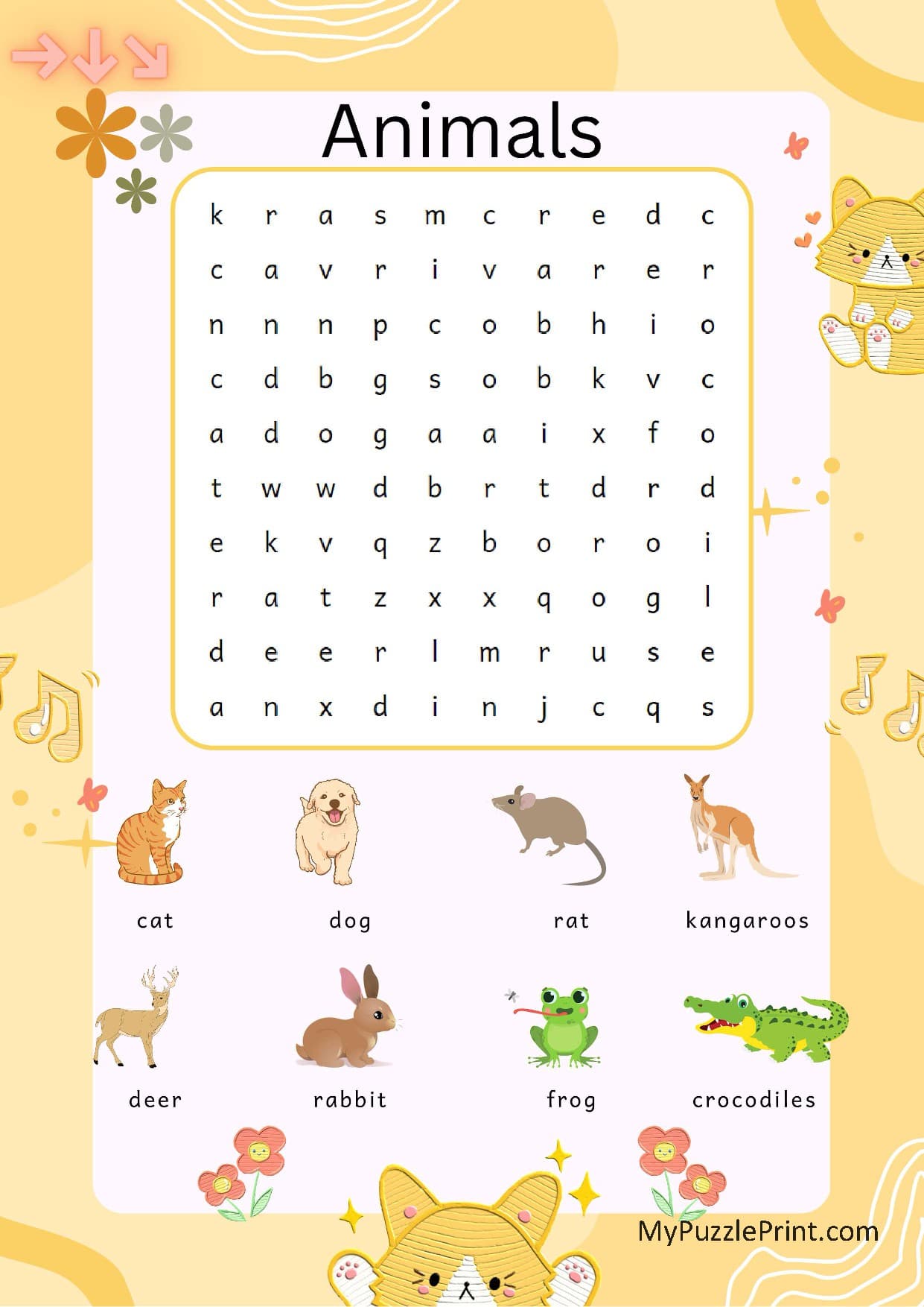 Animal Names Word Search Puzzle #07 (Easy)