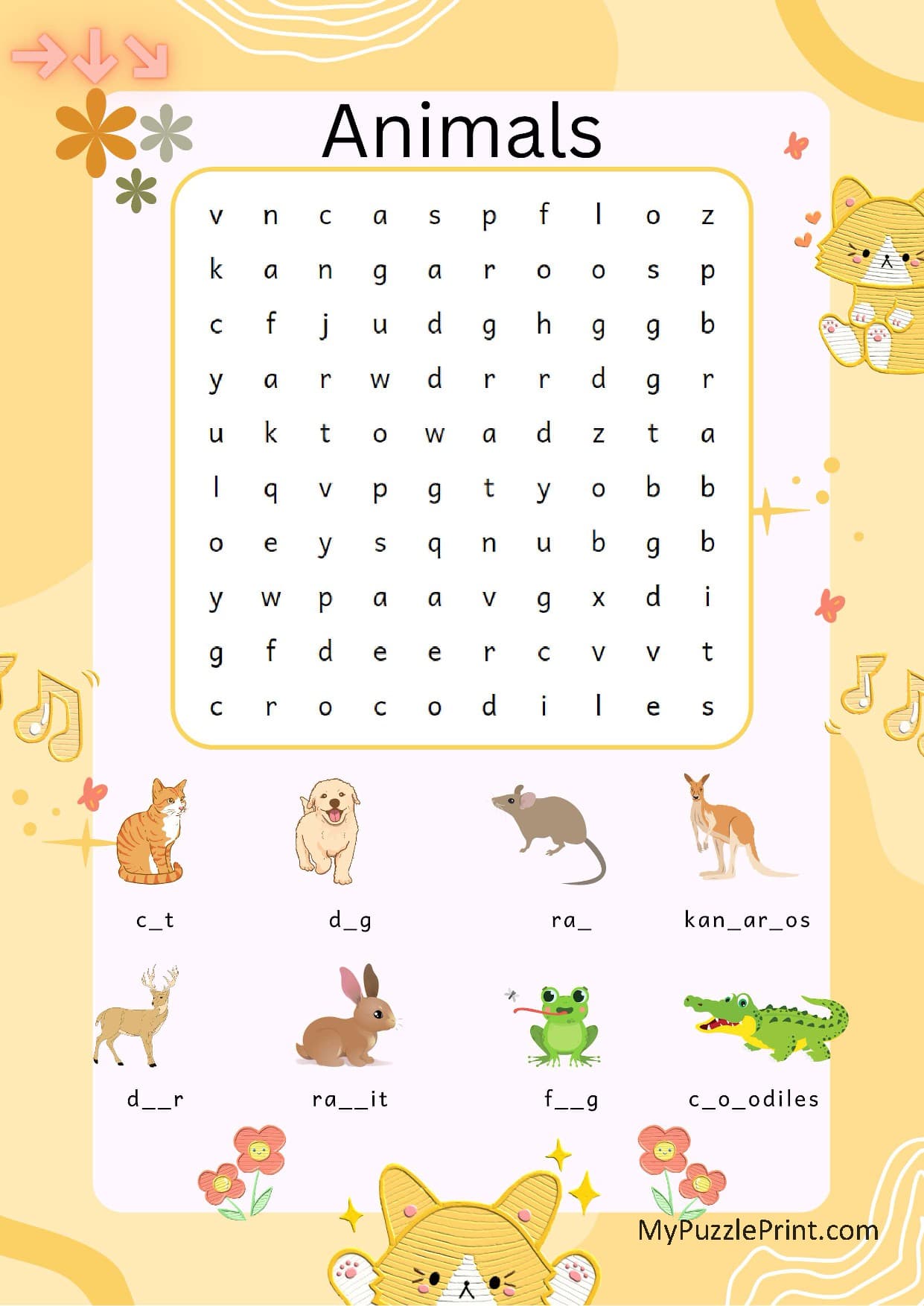 Animal Names Word Search Puzzle #08 (Medium)