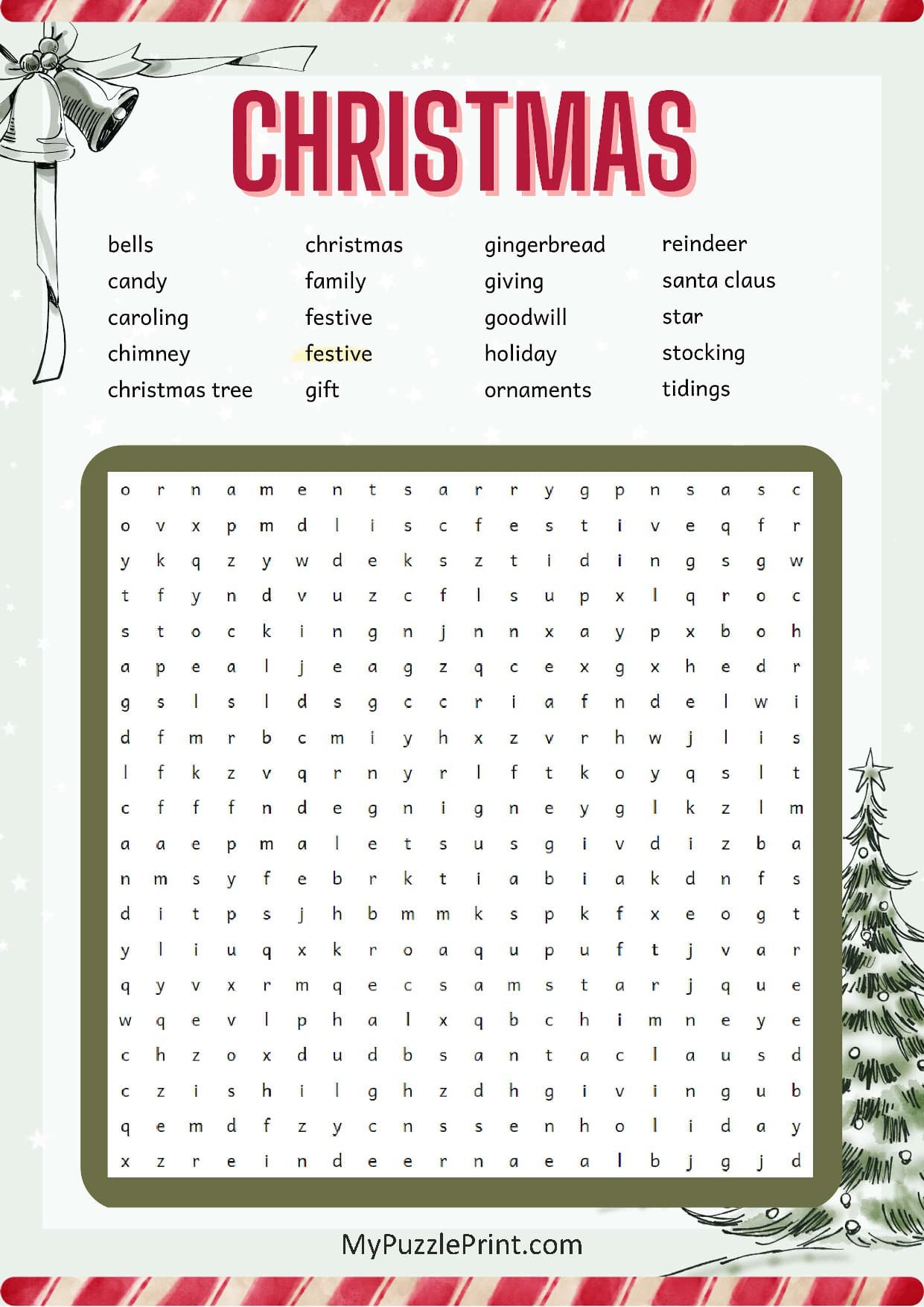 Christmas Words Word Search Puzzle #01 (Hard)