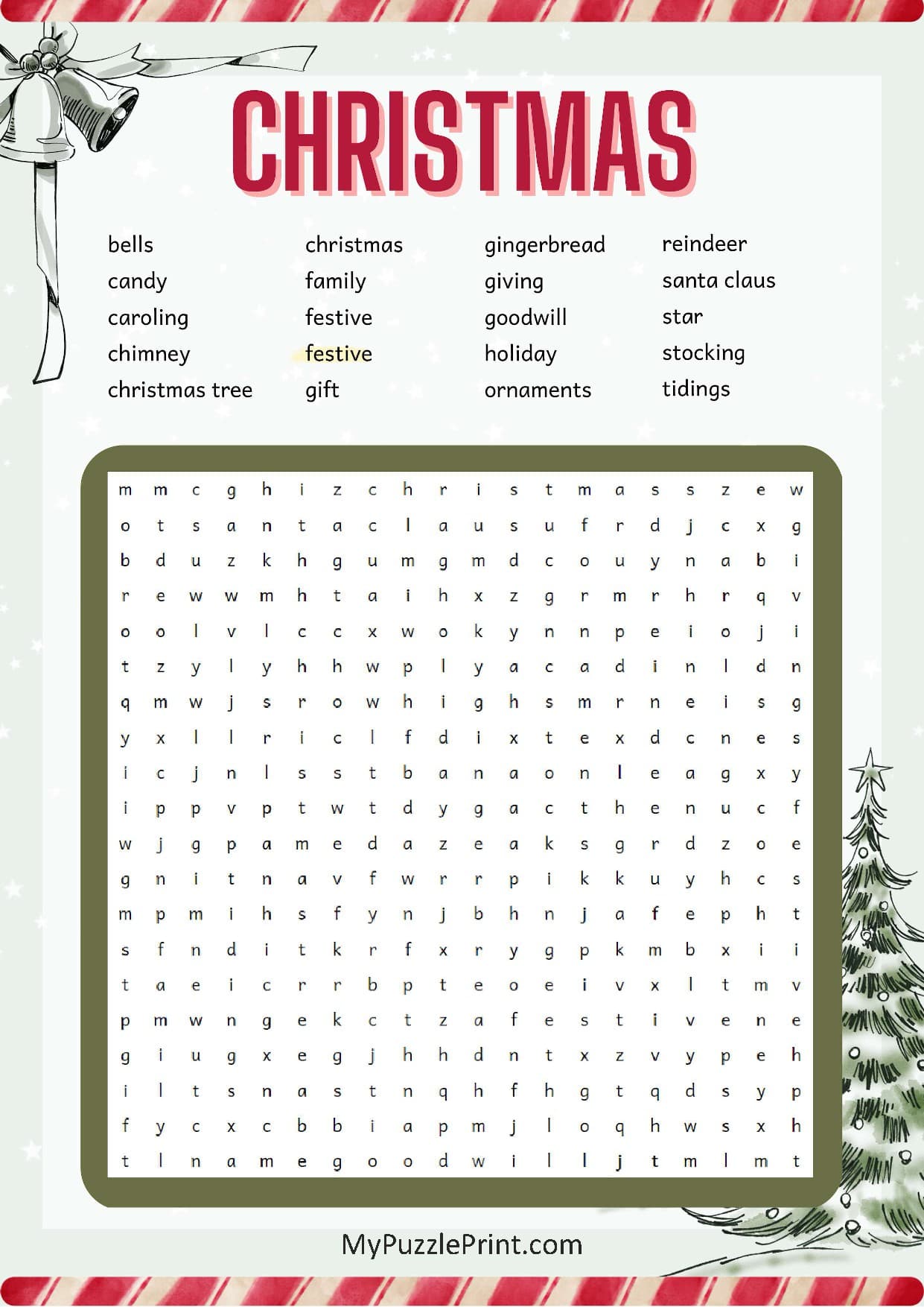 Christmas Words Word Search Puzzle #05 (Hard)
