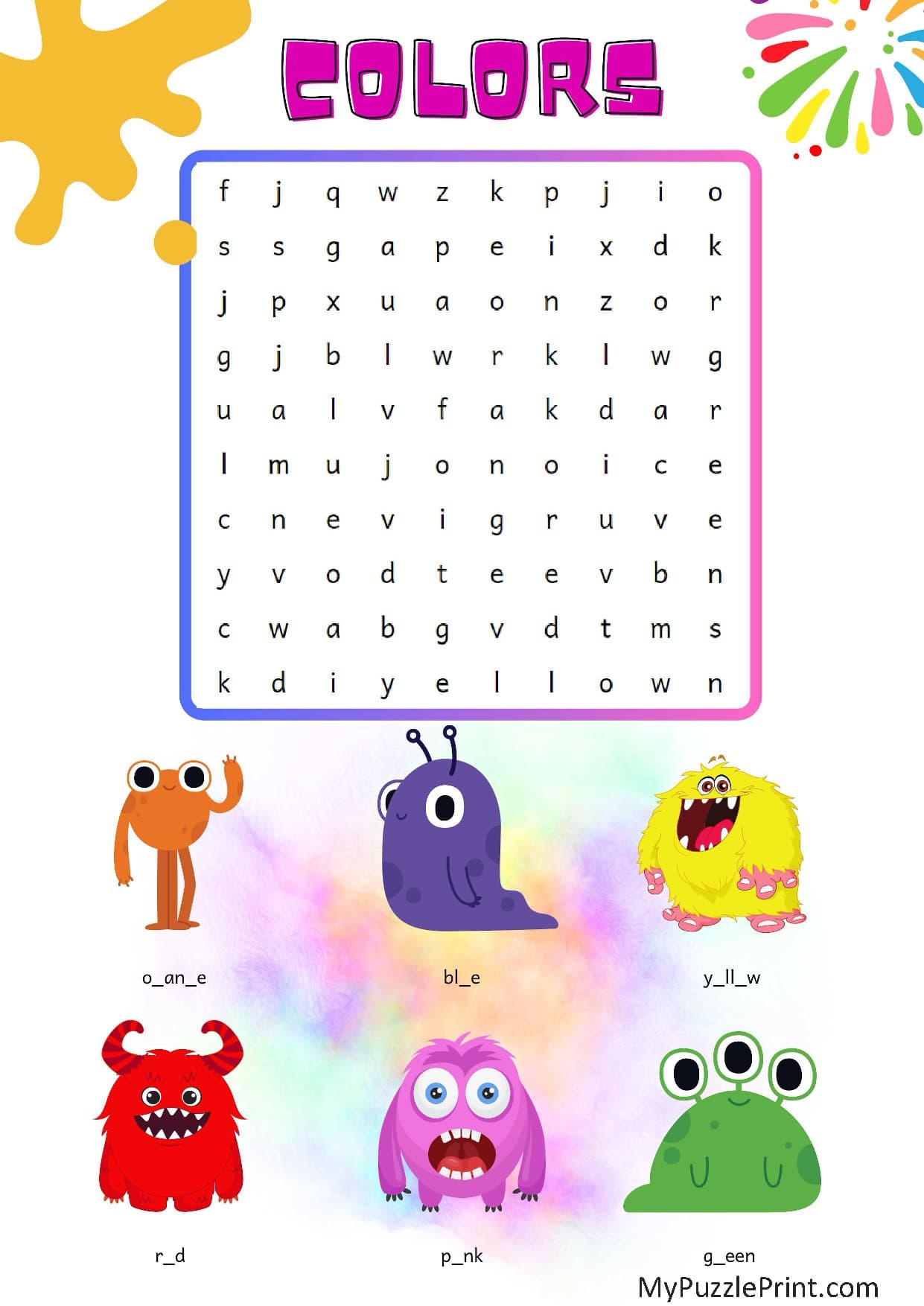 Sopa de Letras Cores #05 (Médio)