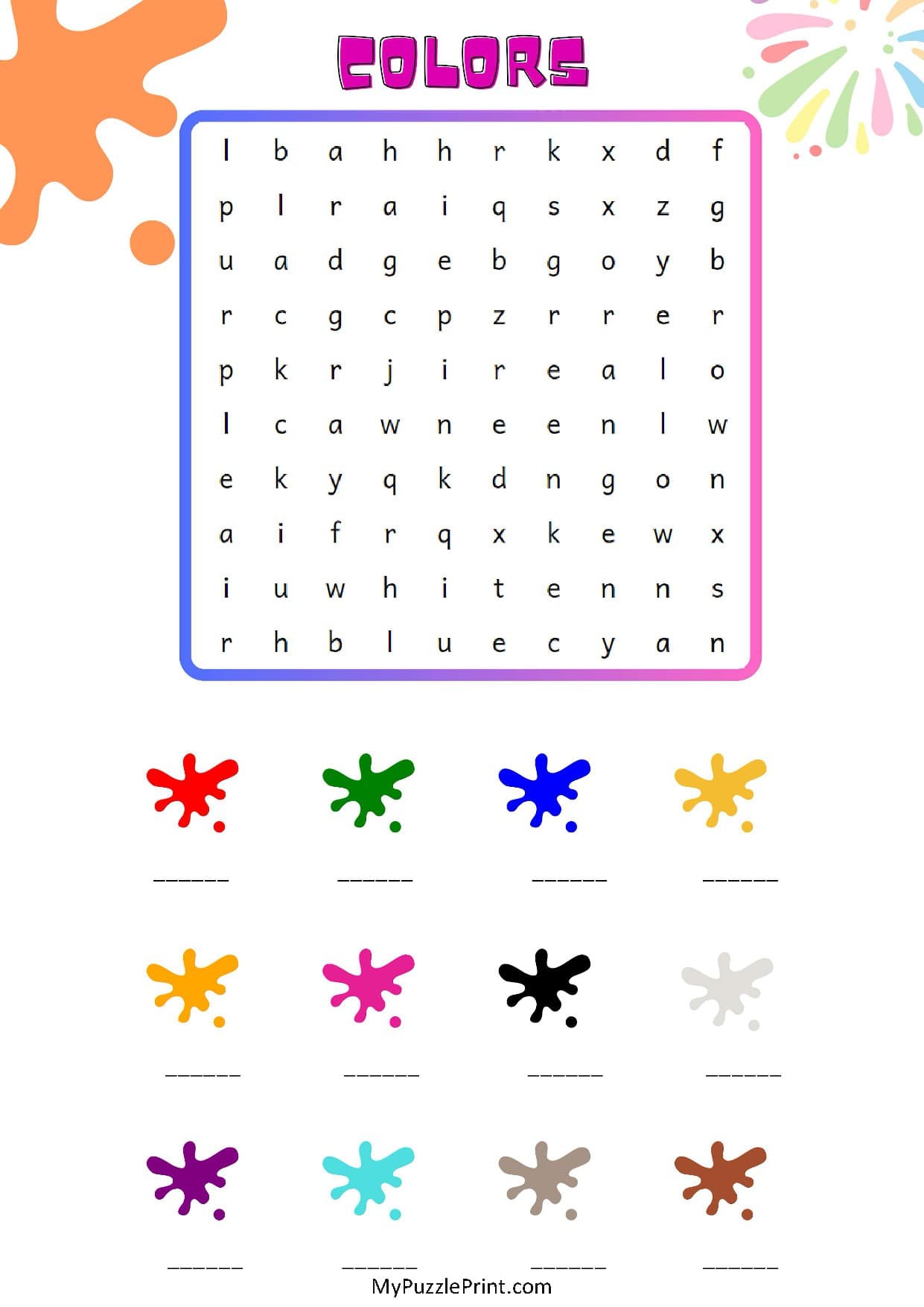 Sopa de Letras Cores #15 (Difícil)