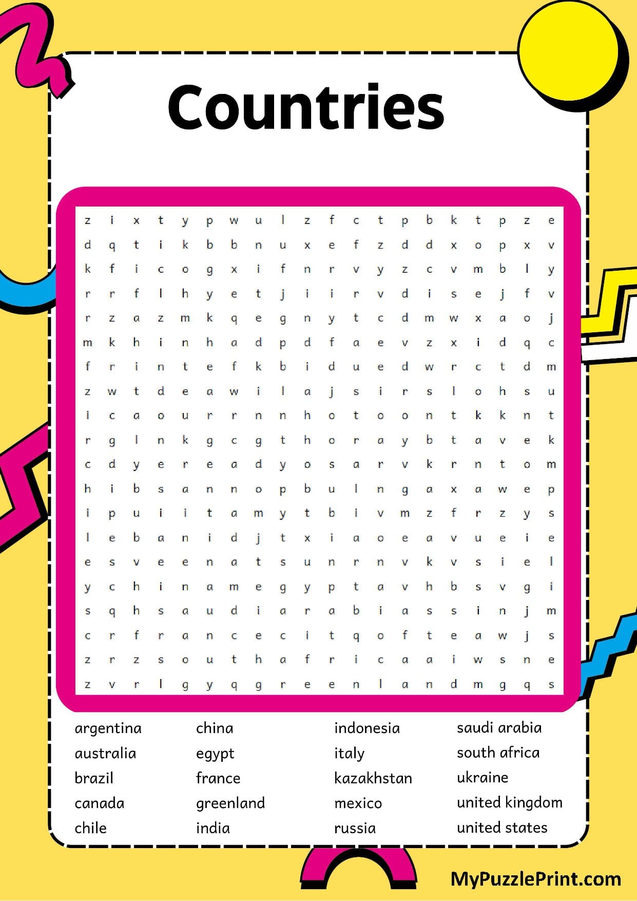 Country Names Word Search Puzzle #03 (Hard)