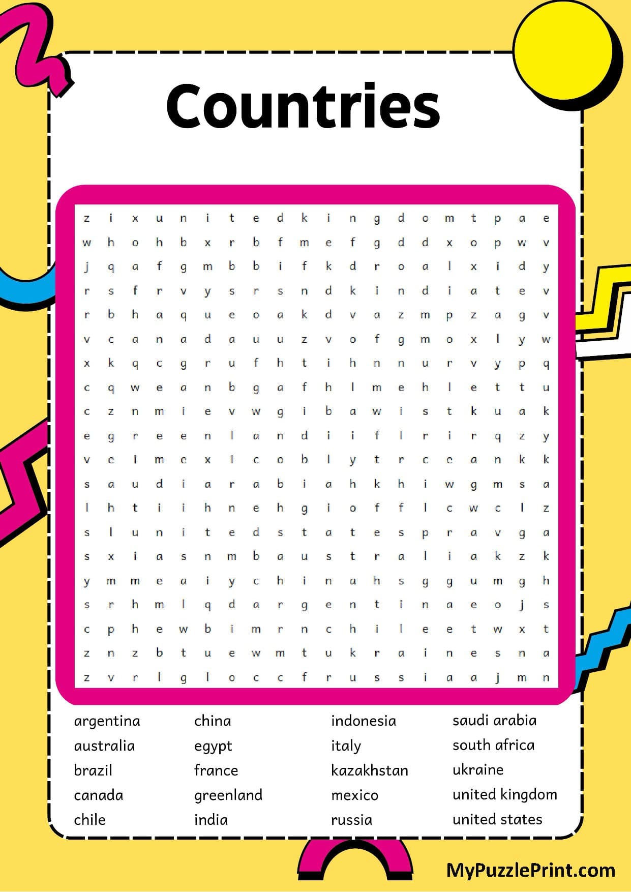 Country Names Word Search Puzzle #04 (Hard)