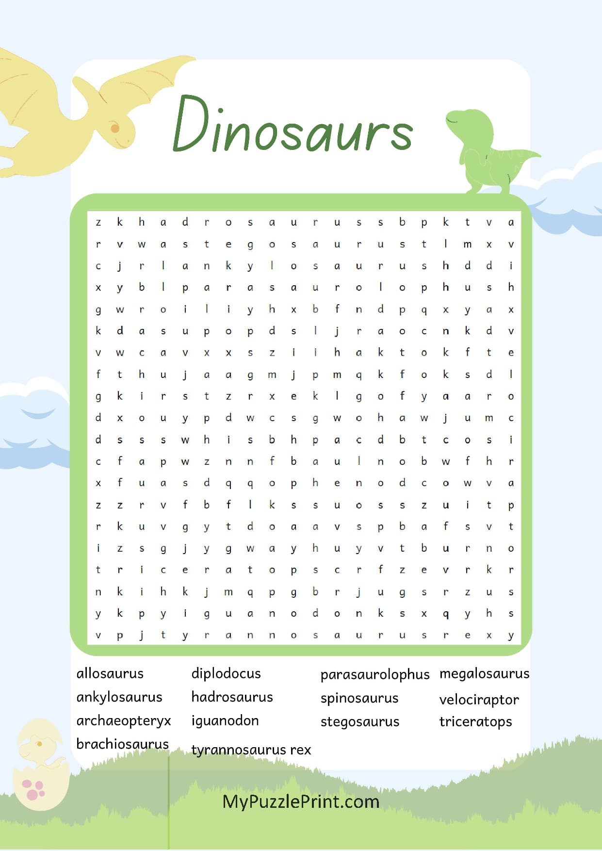 Dinosaur Names Word Search Puzzle #01 (Medium)
