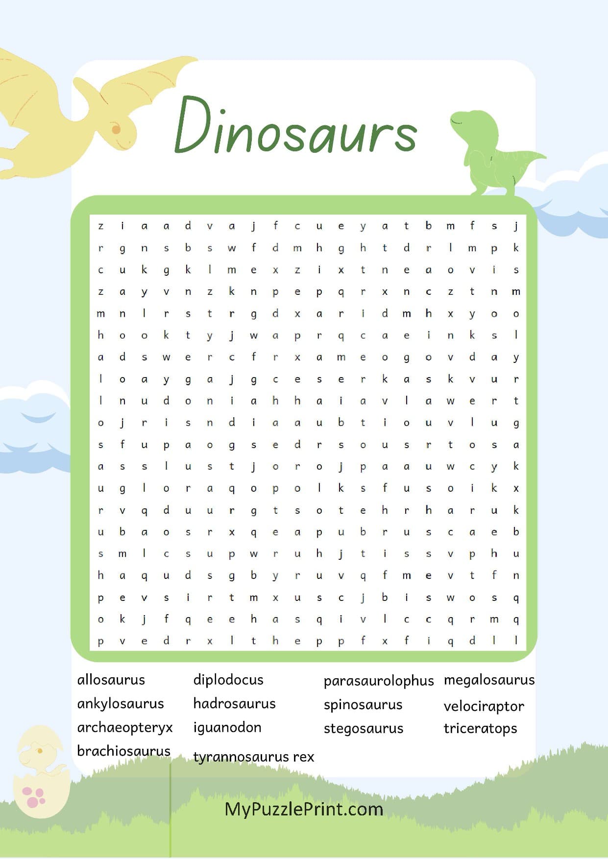 Dinosaur Names Word Search Puzzle #02 (Medium)