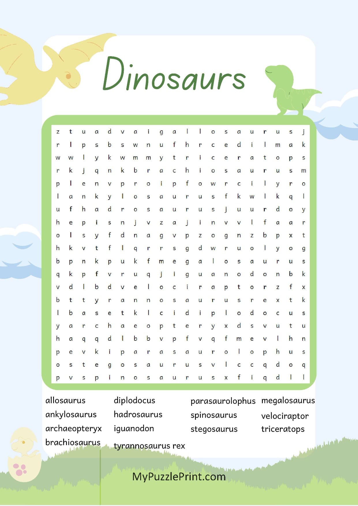 Dinosaur Names Word Search Puzzle #03 (Medium)