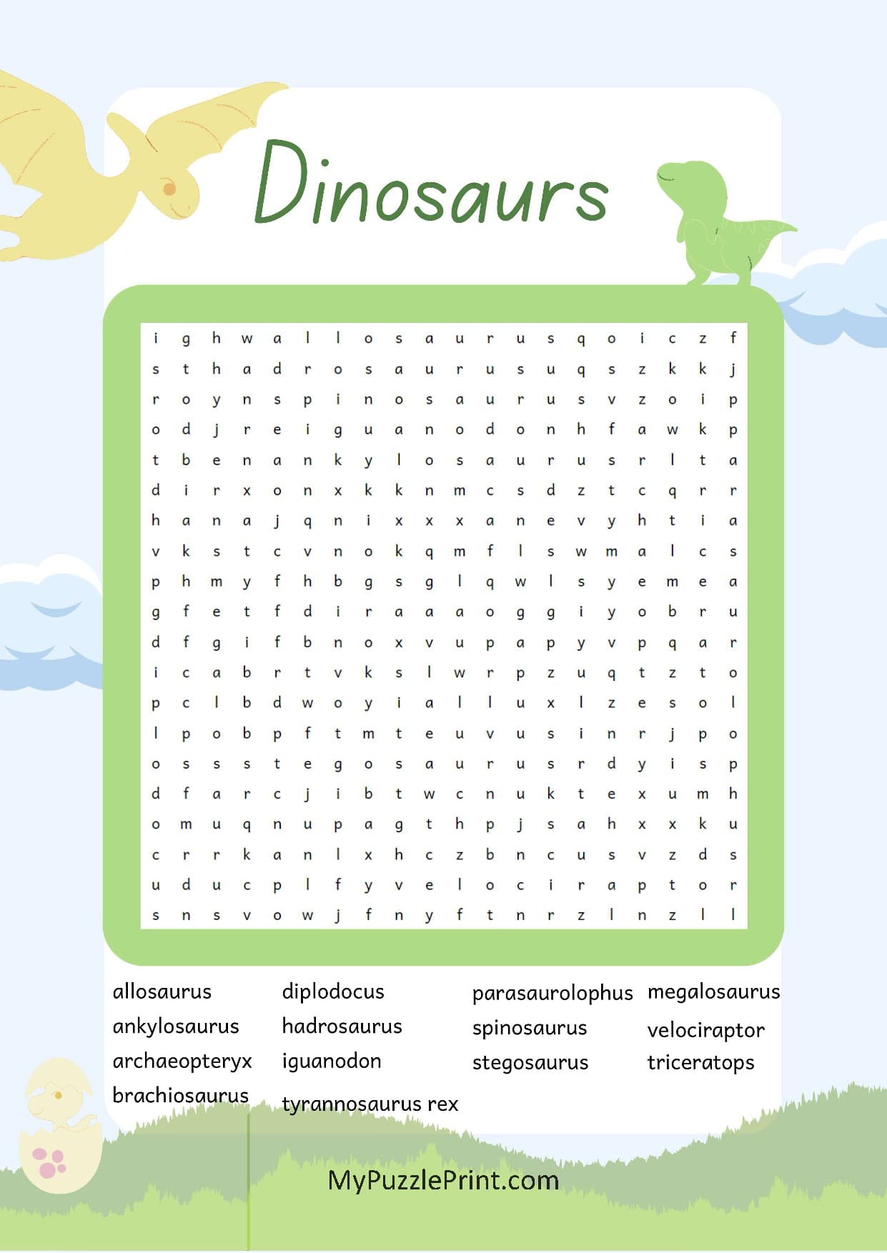 Dinosaur Names Word Search Puzzle #04 (Medium)