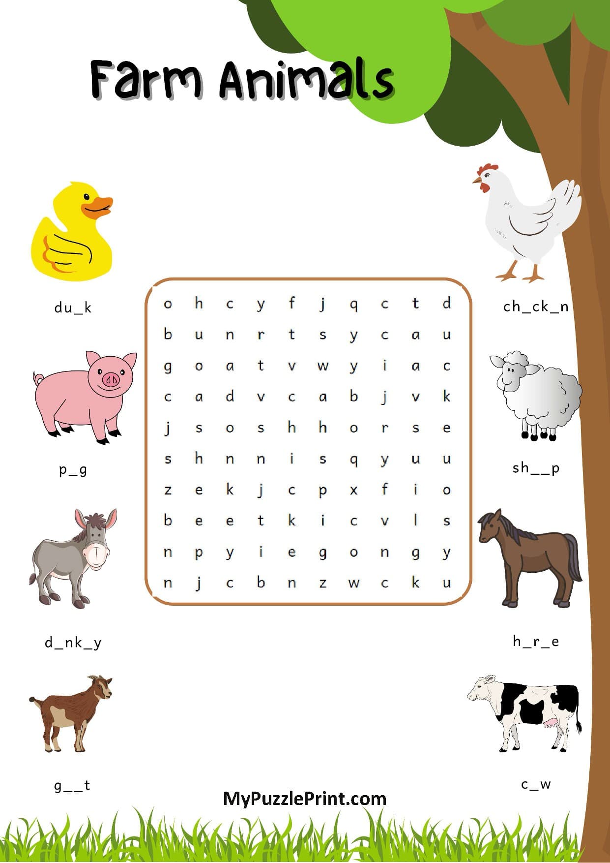 Farm Animals Word Search Puzzle #02 (Medium)