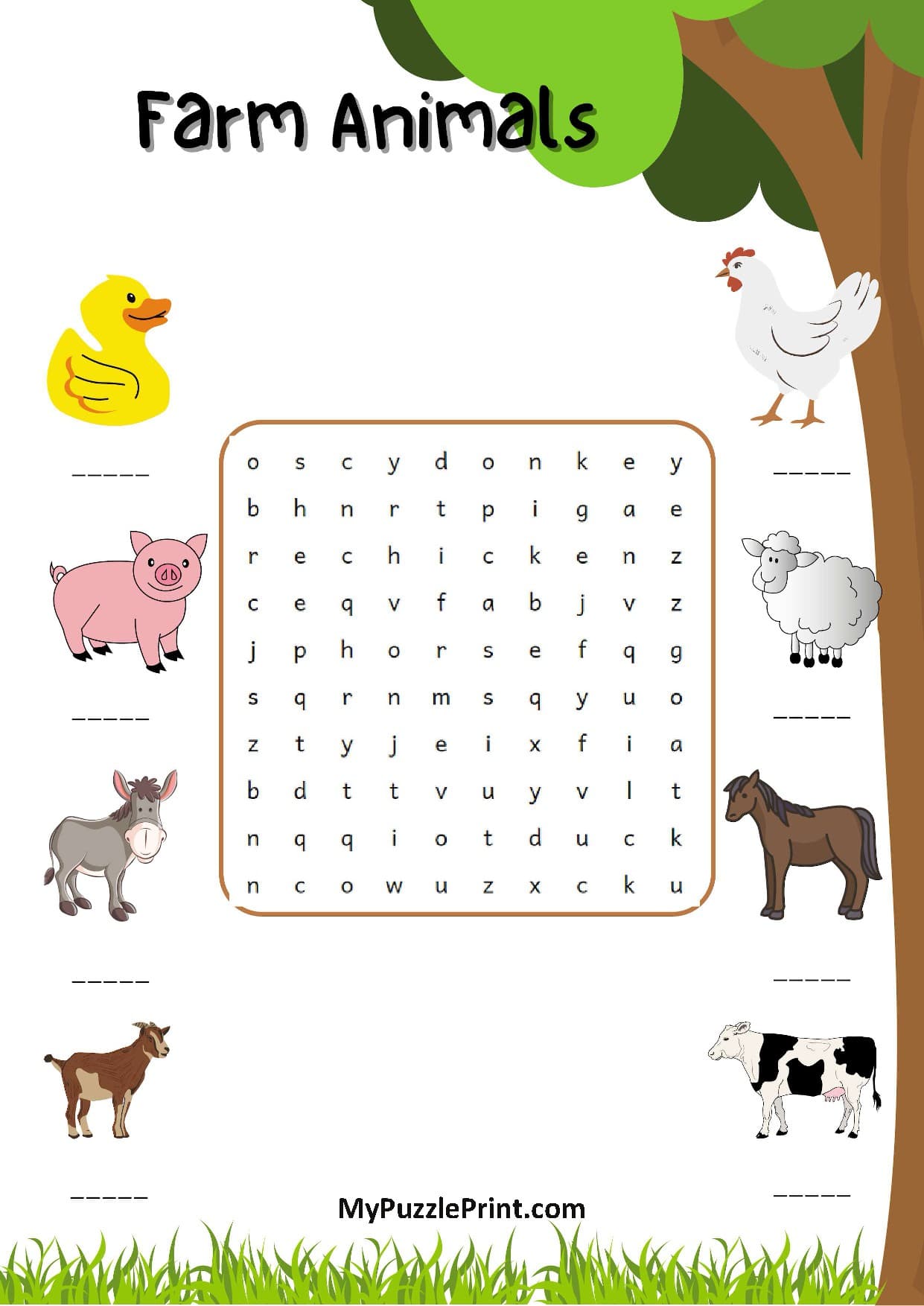 Farm Animals Word Search Puzzle #03 (Hard)