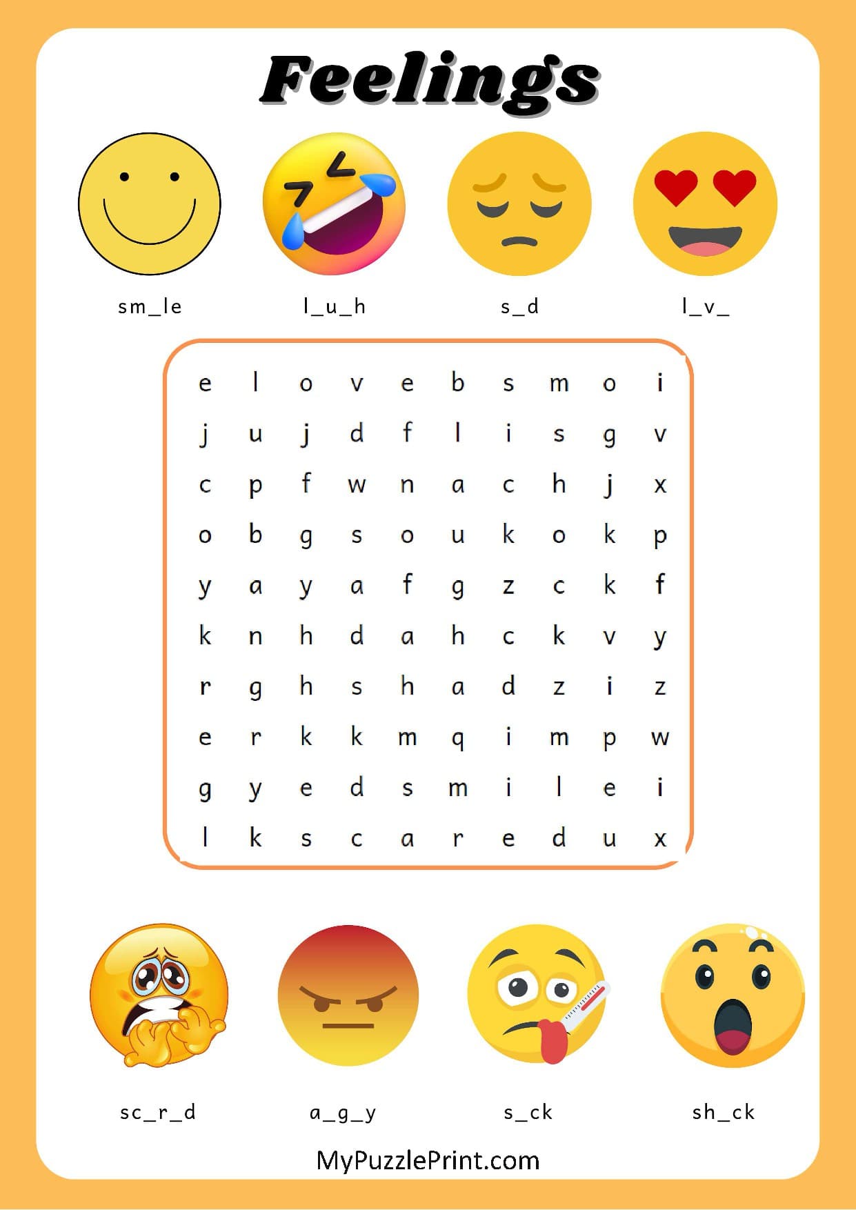 Feelings & Emotions Word Search Puzzle #05 (Medium)