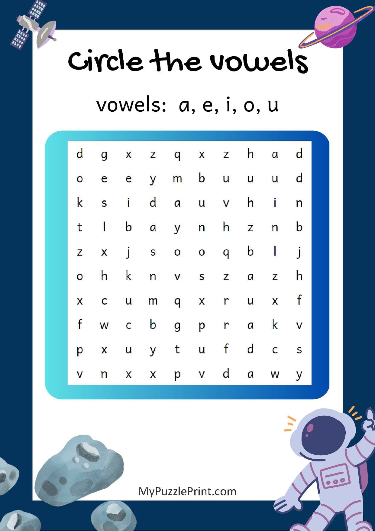 Find Vowels Word Search Puzzle #01 (Easy)