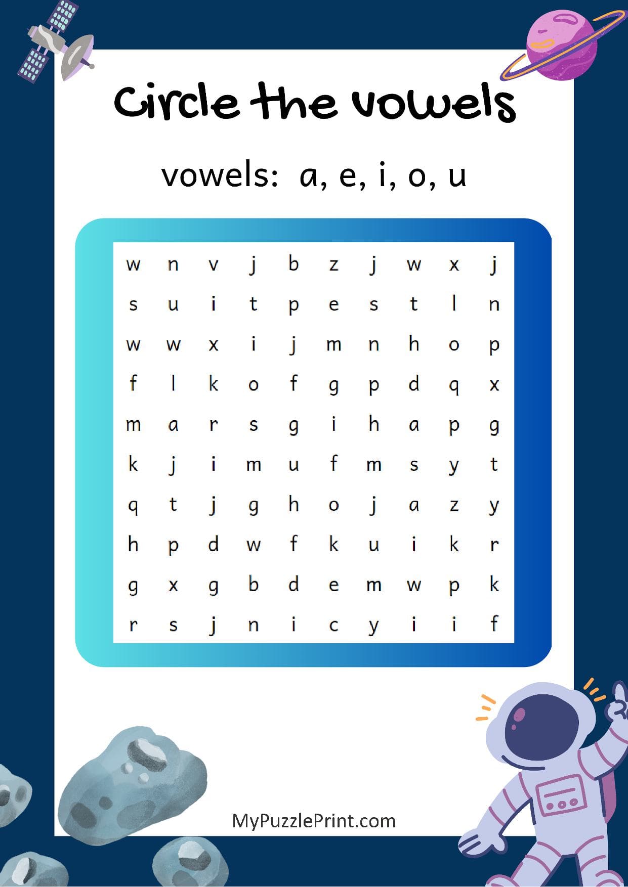 Find Vowels Word Search Puzzle #02 (Easy)