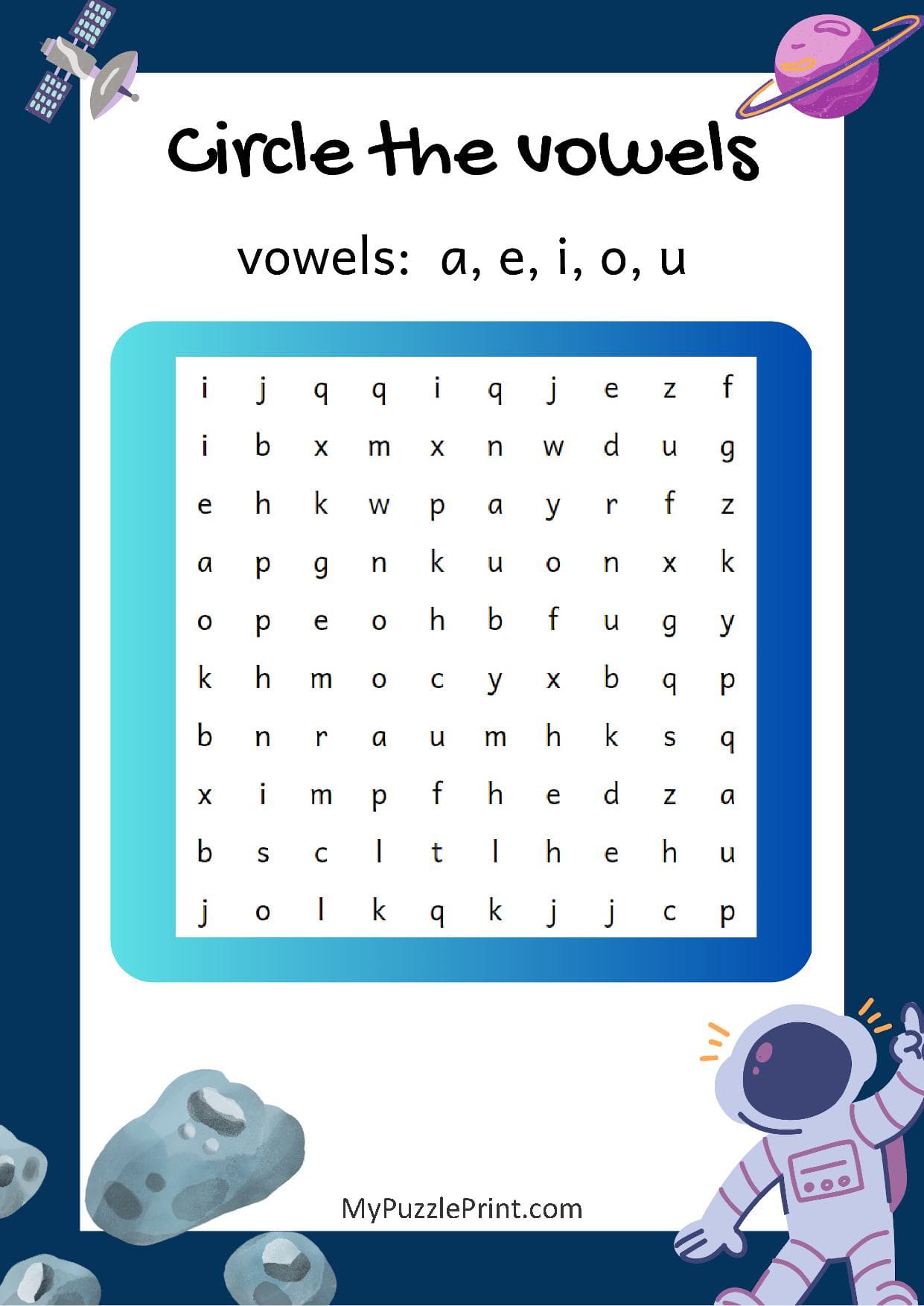 Find Vowels Word Search Puzzle #03 (Easy)