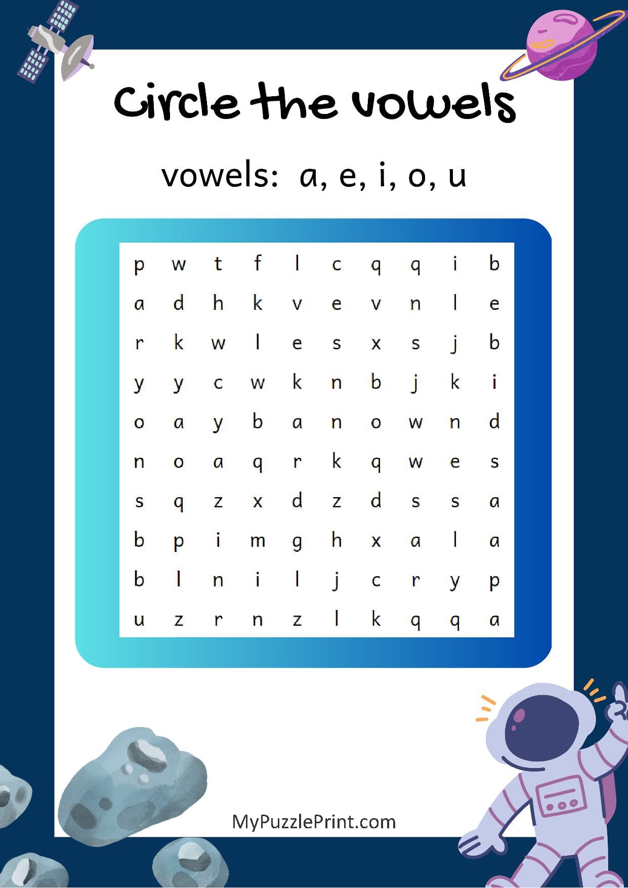 Find Vowels Word Search Puzzle #04 (Easy)