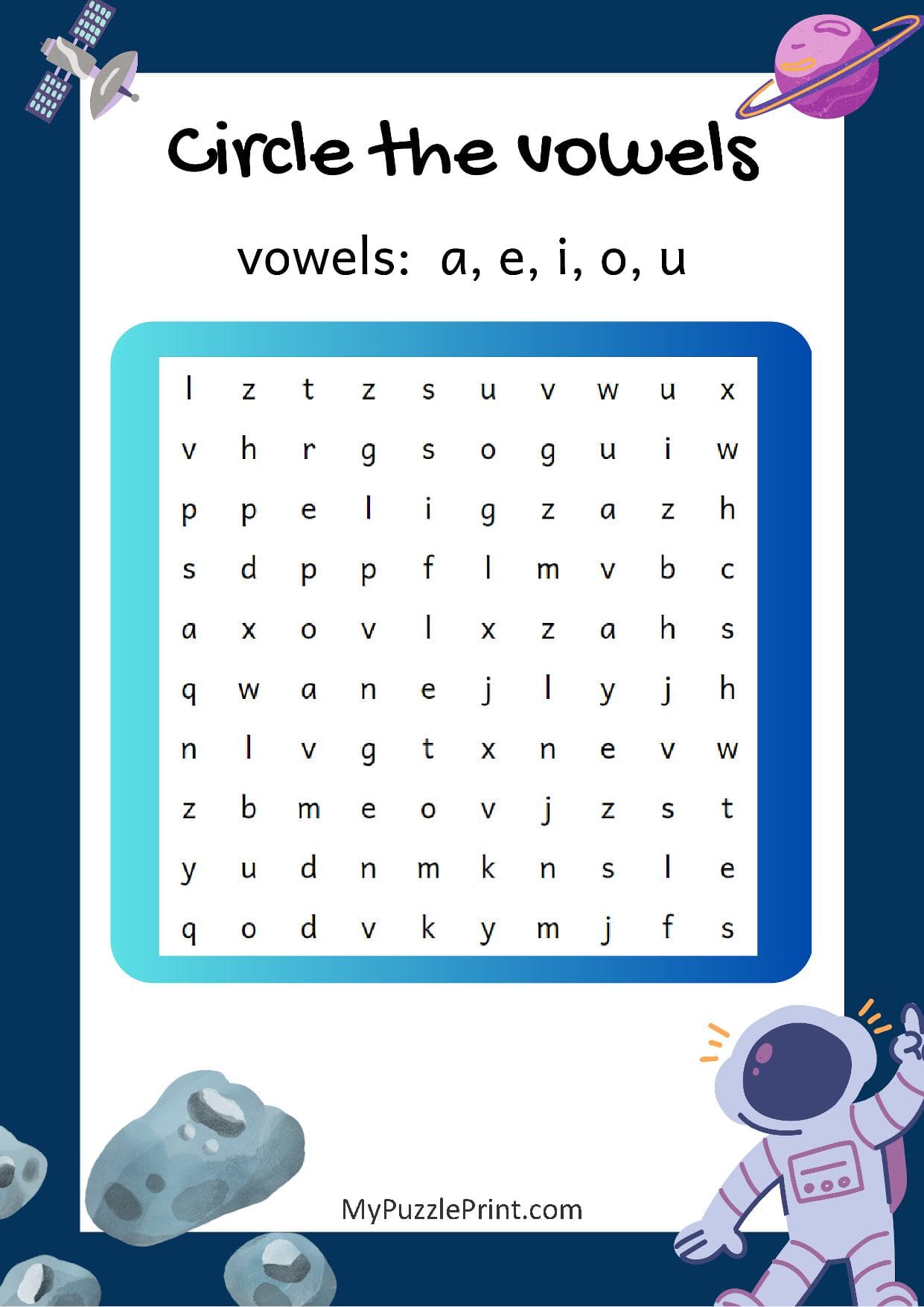 Find Vowels Word Search Puzzle #05 (Easy)