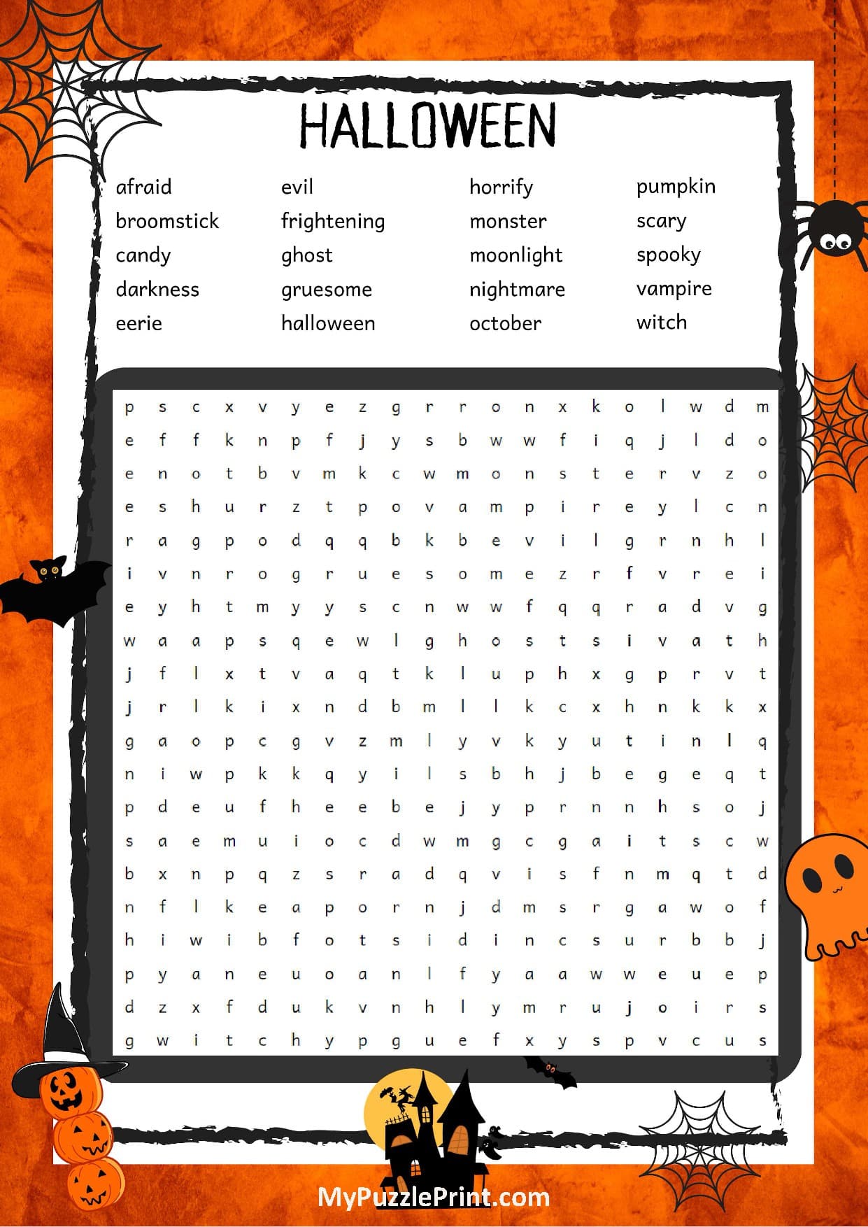 Mots Mêlés Mots d'Halloween #01 (Difficile)