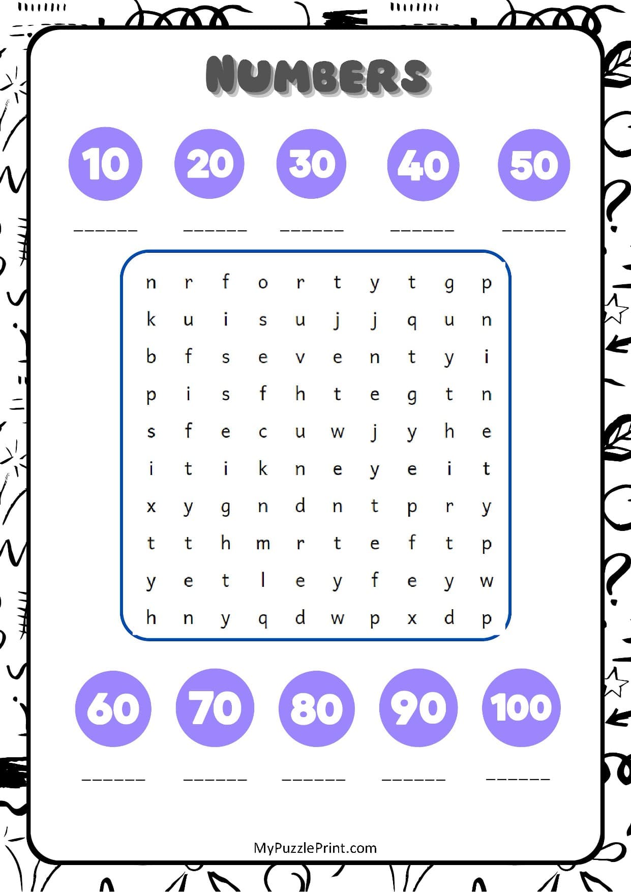 Multiples of 10 Word Search Puzzle #09 (Hard)