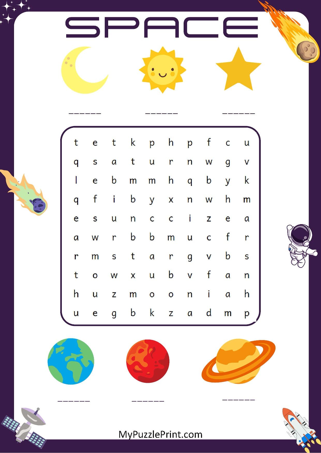 Outer Space Word Search Puzzle #06 (Hard)