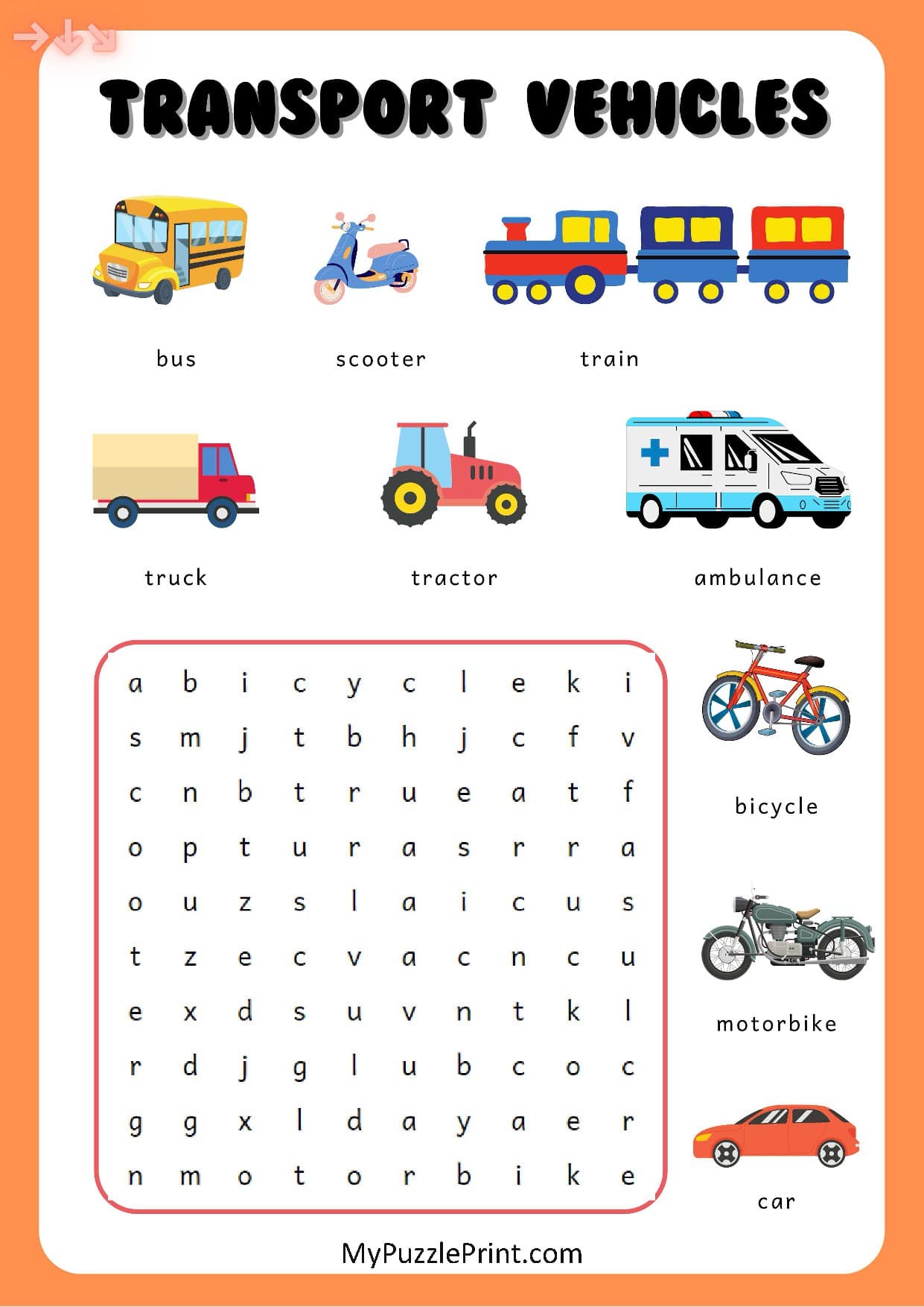 Road Vehicles Word Search Puzzle #07 (Easy)