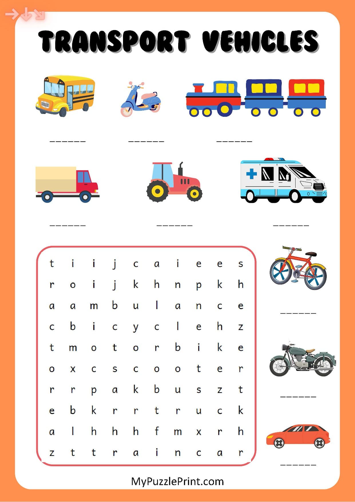 Road Vehicles Word Search Puzzle #09 (Hard)