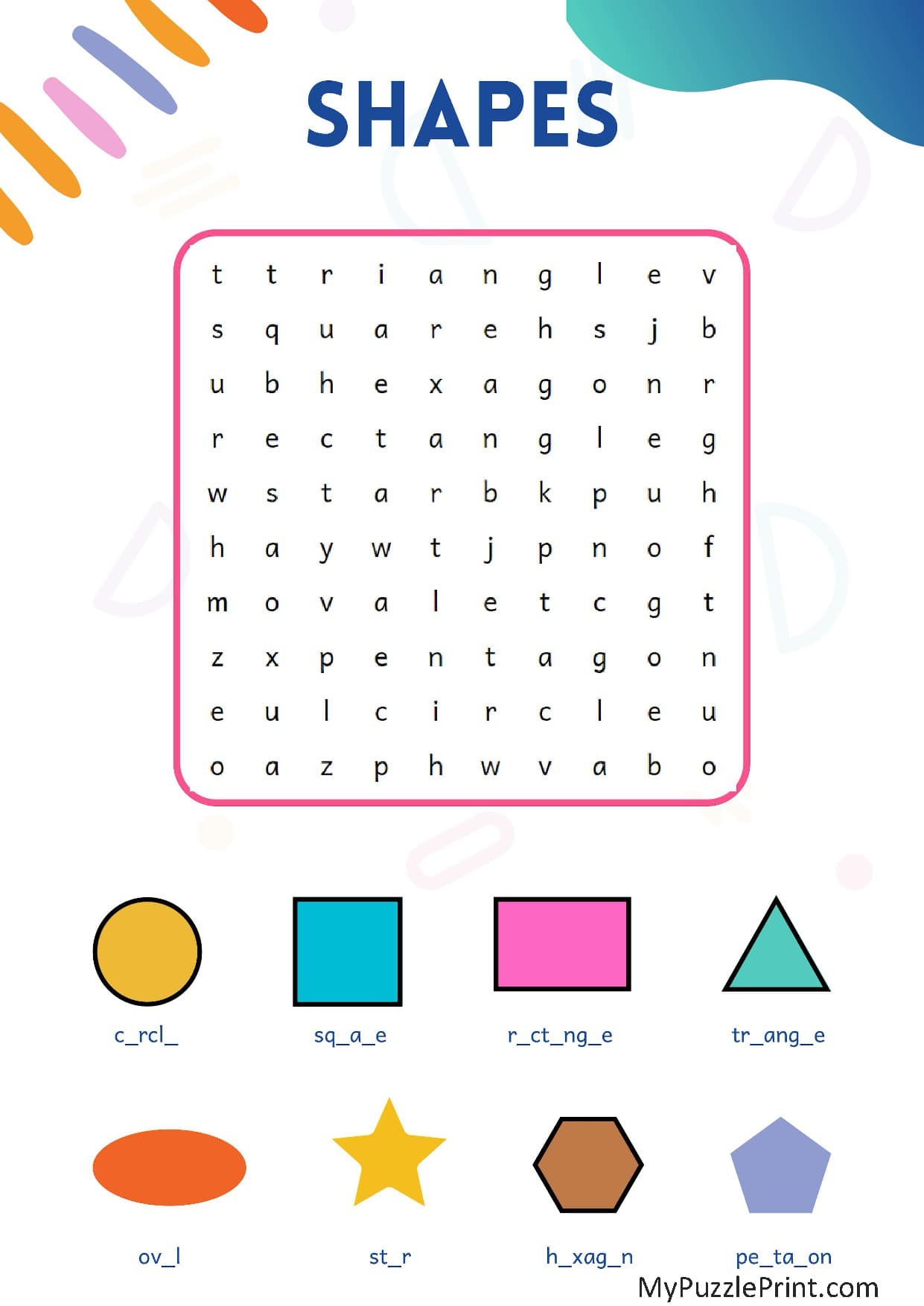 Shapes Word Search Puzzle #02 (Medium)