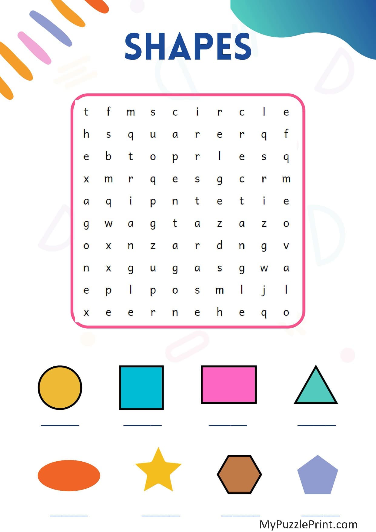 Shapes Word Search Puzzle #06 (Hard)