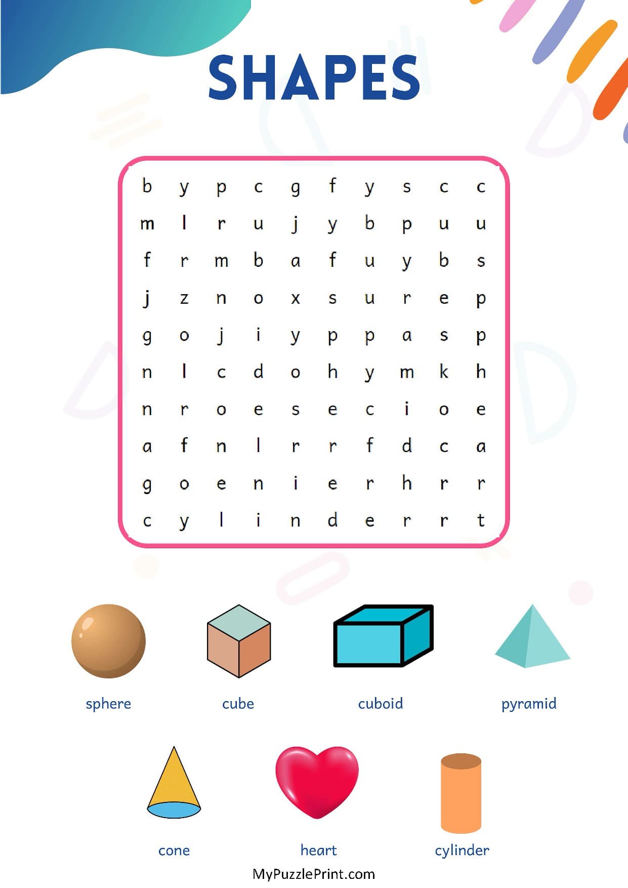 Shapes Word Search Puzzle #10 (Easy)