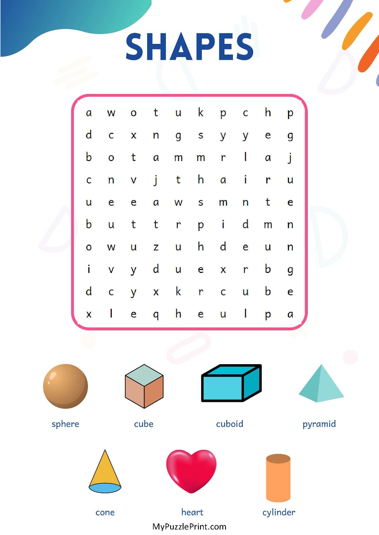 Shapes Word Search Puzzle #16 (Easy)