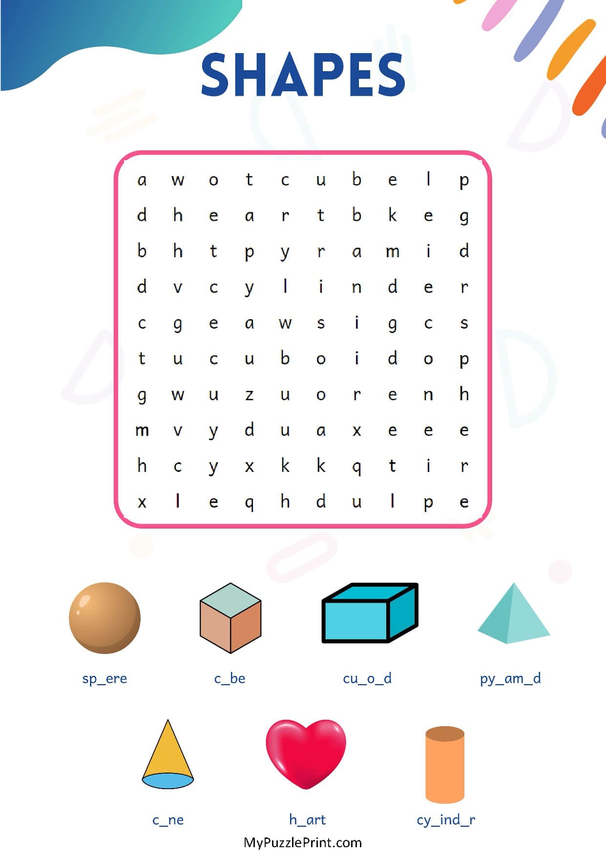 Shapes Word Search Puzzle #17 (Medium)