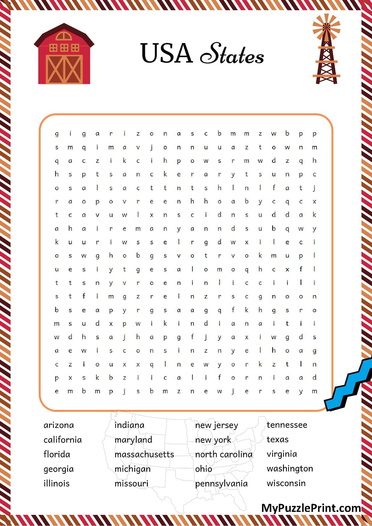 US States Word Search Puzzle #03 (Hard)