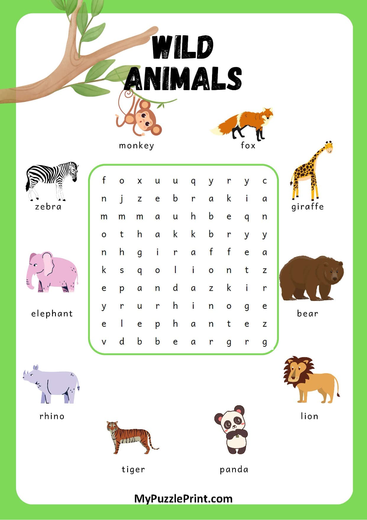 Mots Mêlés Animaux Sauvages #01 (Facile)